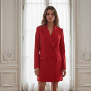 NWT H&M Women's Red Double-Breasted Coat Size XL